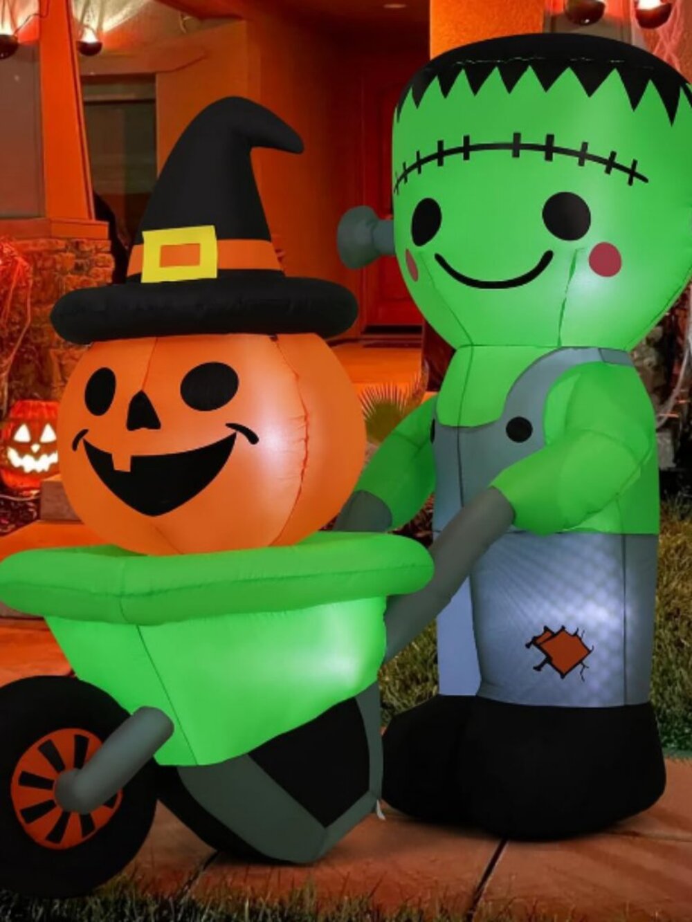 6.1FT Halloween Inflatables Outdoor Decorations Frankenstein with Pumpkin Cart